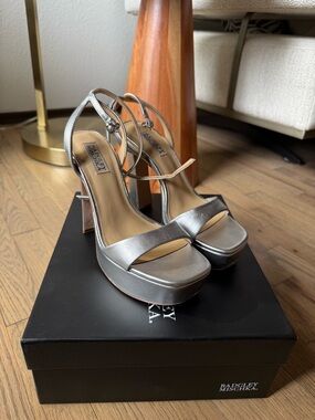Badgley Mischka Metallic Silver Platform Ankle-Strap Heels
